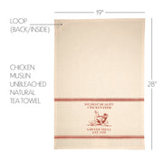 Sawyer Mill Red Chicken Muslin Unbleached Natural Tea Towel 19x28 (3 Piece Buy One, Get One Free Bundle)