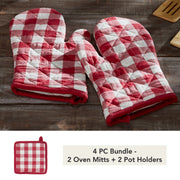 Annie Buffalo Check Red Oven Mitt Set of 2 (4 Piece Bundle)