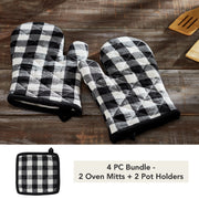 Annie Buffalo Check Black Oven Mitt Set of 2 (4 Piece Bundle)