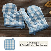 Annie Buffalo Check Blue Oven Mitt Set of 2 (4 Piece Bundle)