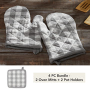 Annie Buffalo Check Grey Oven Mitt Set of 2 (4 Piece Bundle)