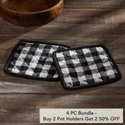 Annie Buffalo Check Black Pot Holder Set of 2 8x8 (4 Piece Buy One, Get One Free Bundle)
