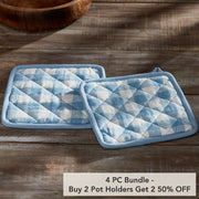 Annie Buffalo Check Blue Pot Holder Set of 2 8x8 (4 Piece Buy One, Get One Free Bundle)
