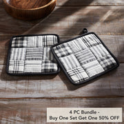 Sawyer Mill Black Pot Holder Set of 2 8x8 (4 Piece Buy One, Get One Free Bundle)