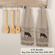 Sawyer Mill Charcoal Cow Button Loop Tea Towel Set of 2 (4 Piece Buy One, Get One Free Bundle)