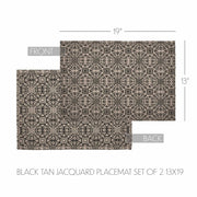 Custom House Black Tan Jacquard Placemat Set of 2 13x19 (6 Piece Bundle)