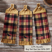 Heritage Farms Primitive Check Button Loop Tea Towel Set of 3 (6 Piece Buy One, Get One Free Bundle)