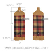 Heritage Farms Primitive Check Button Loop Tea Towel Set of 3 (6 Piece Buy One, Get One Free Bundle)