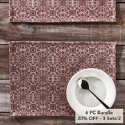 Custom House Burgundy Tan Jacquard Placemat Set of 2 13x19 (6 Piece Bundle)