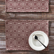 Custom House Burgundy Tan Jacquard Placemat Set of 2 13x19 (6 Piece Bundle)