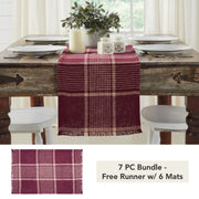 Eston Burgundy Tan Plaid Runner 12x36 (7 Piece Bundle)