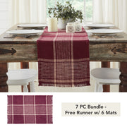 Eston Burgundy Tan Plaid Runner 12x48 (7 Piece Bundle)