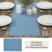 Burlap Blue Runner Fringed 12x36 (7 Piece Bundle)