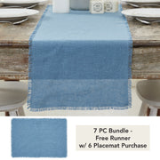 Burlap Blue Runner Fringed 12x48 (7 Piece Bundle)