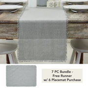 Burlap Dove Grey Runner Fringed 12x72 (7 Piece Bundle)