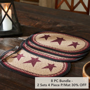 Connell Oval Placemat Stencil Stars Set of 4 13x19 (8 Piece Bundle)