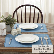 Burlap Blue Placemat Set of 6 Fringed 13x19 (12PC Bundle)
