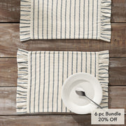 Kaila Ticking Stripe Ruffled Placemat Set of 2 13x19 (6PC Bundle)
