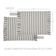 Kaila Ticking Stripe Ruffled Placemat Set of 2 13x19 (6PC Bundle)