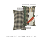 Spring In Bloom Primitive Bunny And Carrot Pillow 12x8 (2PC Bundle)