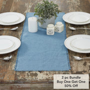 Burlap Blue Runner Fringed 12x36 (2PC Bundle)