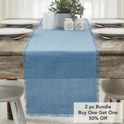 Burlap Blue Runner Fringed 12x72