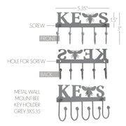 Buzzy Bees Metal Wall Mount Bee Key Holder Grey 3x5.3 (2PC Bundle)