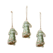 Bunny Hop Metal Rabbit w/ Flower Basket Ornament Set of 3 4.5x2.25 (6PC Bundle)