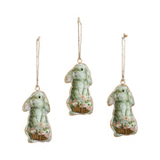 Bunny Hop Metal Rabbit w/ Flower Basket Ornament Set of 3 4.5x2.25 (6PC Bundle)