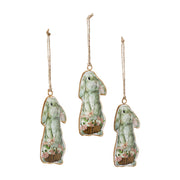 Bunny Hop Metal Rabbit w/ Flower Basket Ornament Set of 3 4.5x2.25 (6PC Bundle)