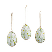 Spring In Bloom Metal Daisies Egg Ornament Set of 3 4x2.5 (6PC Bundle)