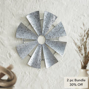 Galvanized Metal Windmill Blades Wall Hanging 16.75x16.75 (2PC Bundle)