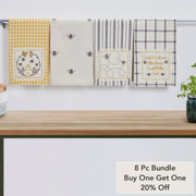 Embroidered Bee Tea Towel Set of 4 19x28 (8PC Bundle)