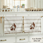 Bunny Hop Silhouette Bunnies w/ Pom Poms Tea Towel Set of 2 16x28 (4PC Bundle)