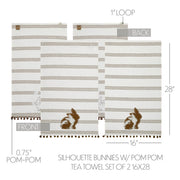 Bunny Hop Silhouette Bunnies w/ Pom Poms Tea Towel Set of 2 16x28 (4PC Bundle)
