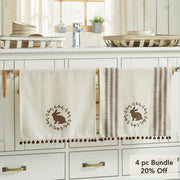 Spring In Bloom Brown Bunny Wreath w/ Pom Pom Tea Towel Set of 2 16x28 (4PC Bundle)