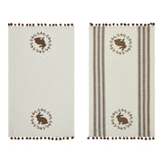 Spring In Bloom Brown Bunny Wreath w/ Pom Pom Tea Towel Set of 2 16x28 (4PC Bundle)