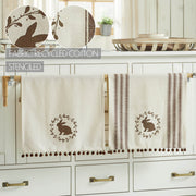 Spring In Bloom Brown Bunny Wreath w/ Pom Pom Tea Towel Set of 2 16x28 (4PC Bundle)