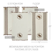 Spring In Bloom Brown Bunny Wreath w/ Pom Pom Tea Towel Set of 2 16x28 (4PC Bundle)