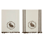 Spring In Bloom Brown Bunny Wreath w/ Pom Pom Tea Towel Set of 2 16x28 (4PC Bundle)