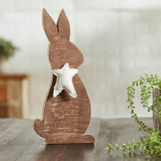 Wooden Bunny with Prim Burlap Star 13x6x1.5 (2PC Bundle)
