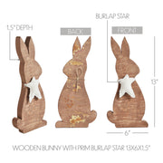 Wooden Bunny with Prim Burlap Star 13x6x1.5 (2PC Bundle)