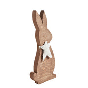 Wooden Bunny with Prim Burlap Star 13x6x1.5 (2PC Bundle)