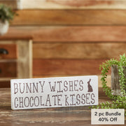 Bunny Wishes Chocolate Kisses Wooden Sign 4x12 (2PC Bundle)