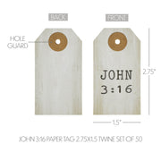 Celebrate Grace John 3:16 Paper Tag 2.75x1.5 w/ Twine Set of 50 (100PC Bundle)