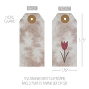 Spring In Bloom Tea Stained Red Tulip Paper Tag 3.75x1.75 w/ Twine Set of 50 (100PC Bundle)