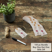 Spring In Bloom Tea Stained Red Tulip Paper Tag 4.75x2.25 w/ Twine Set of 50 (100PC Bundle)