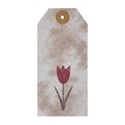 Spring In Bloom Tea Stained Red Tulip Paper Tag 4.75x2.25 w/ Twine Set of 50 (100PC Bundle)