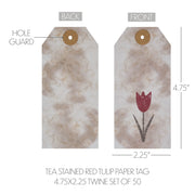 Spring In Bloom Tea Stained Red Tulip Paper Tag 4.75x2.25 w/ Twine Set of 50 (100PC Bundle)