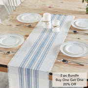 Antique White Stripe Blue Indoor/Outdoor Runner 12x48 (2PC Bundle)
